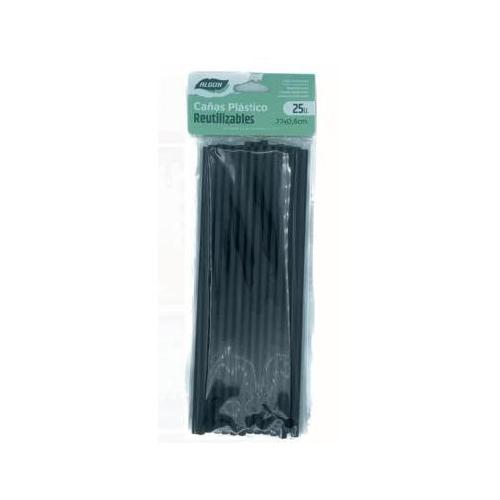 paq.25 pajitas 22x0.6cm plastico reutilizable negro